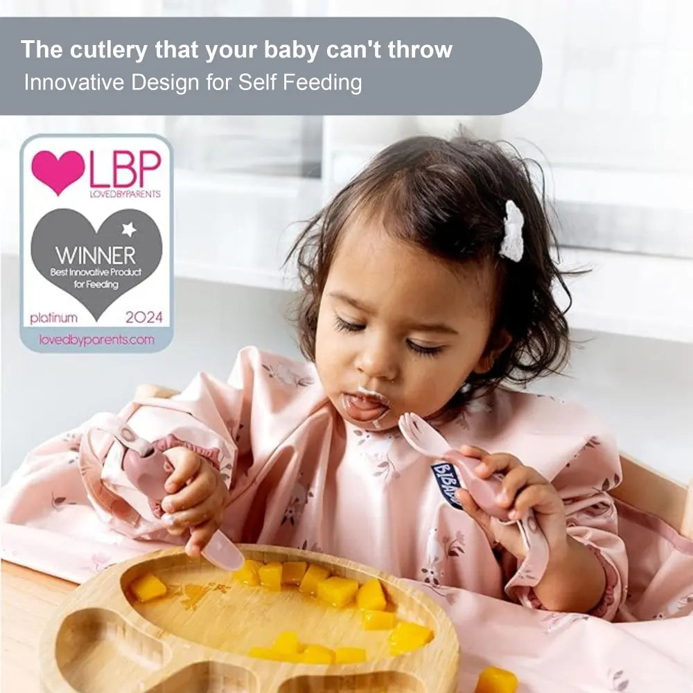 Bibado Handi Cutlery Set for Baby - Easy-Grip Spoon &amp; Fork with Attachable Straps - Brown