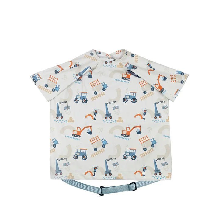 Bibado Stain &amp; Water Proof Short Sleeve Coverall Shirt Weaning Bib Little Loader - Grey - For Infants