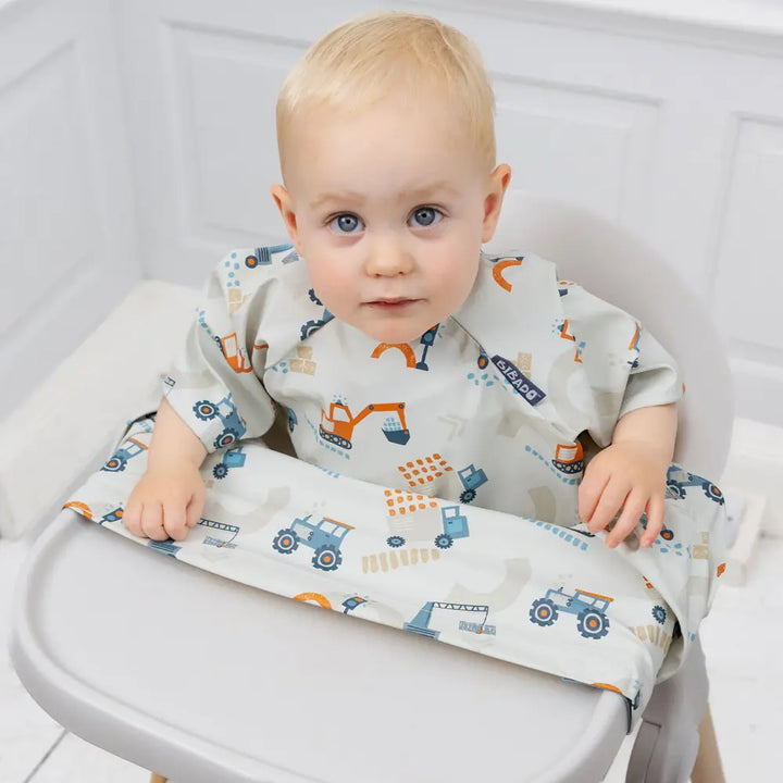 Bibado Stain &amp; Water Proof Short Sleeve Coverall Shirt Weaning Bib Little Loader - Grey - For Infants