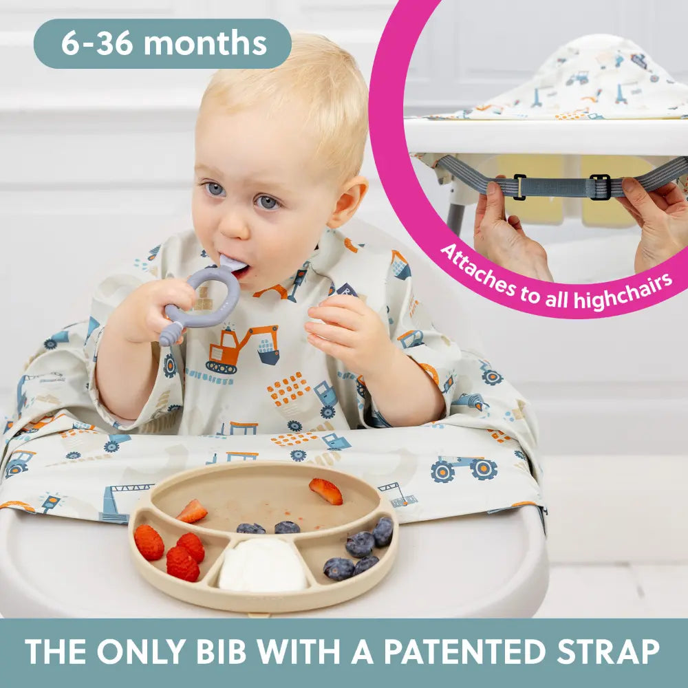 Bibado Stain &amp; Water Proof Short Sleeve Coverall Shirt Weaning Bib Little Loader - Grey - For Infants