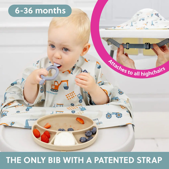 Bibado Stain &amp; Water Proof Short Sleeve Coverall Shirt Weaning Bib Little Loader - Grey - For Infants