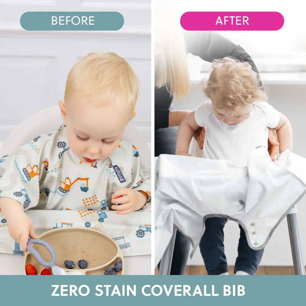 Bibado Stain &amp; Water Proof Short Sleeve Coverall Shirt Weaning Bib Little Loader - Grey - For Infants