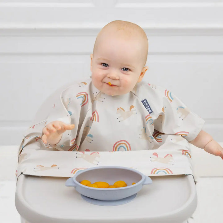 Bibado Stain &amp; Water Proof Short Sleeve Coverall Shirt Weaning Bib Fairytale Foodies - White - For Infants