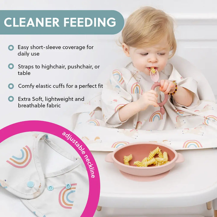 Bibado Stain &amp; Water Proof Short Sleeve Coverall Shirt Weaning Bib Fairytale Foodies - White - For Infants