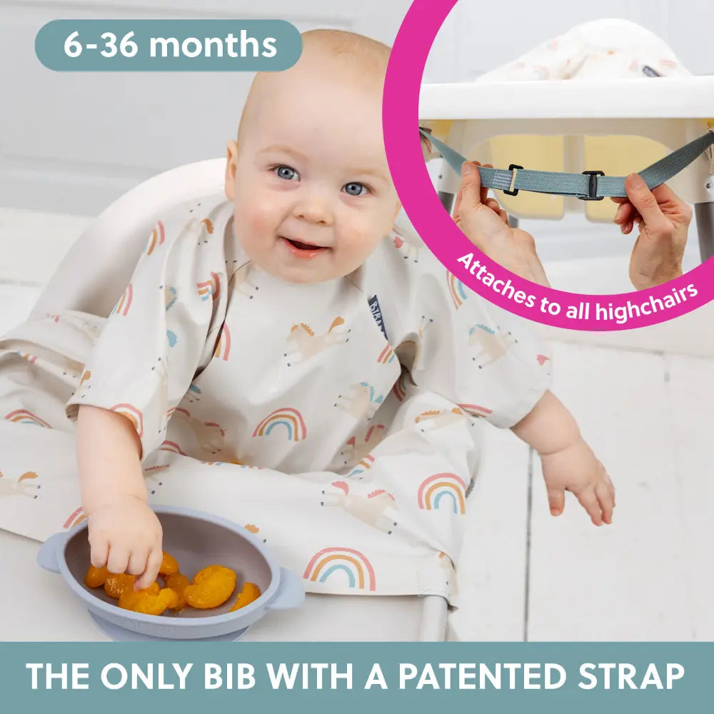 Bibado Stain &amp; Water Proof Short Sleeve Coverall Shirt Weaning Bib Fairytale Foodies - White - For Infants