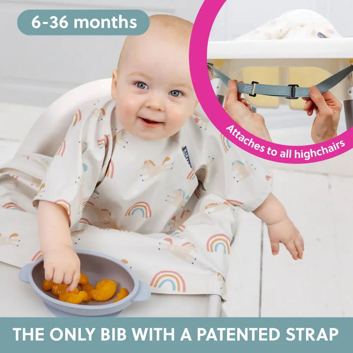 Bibado Stain &amp; Water Proof Short Sleeve Coverall Shirt Weaning Bib Fairytale Foodies - White - For Infants