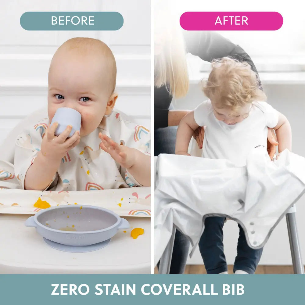 Bibado Stain &amp; Water Proof Short Sleeve Coverall Shirt Weaning Bib Fairytale Foodies - White - For Infants