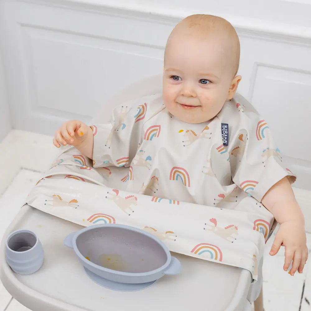 Bibado Stain &amp; Water Proof Short Sleeve Coverall Shirt Weaning Bib Fairytale Foodies - White - For Infants