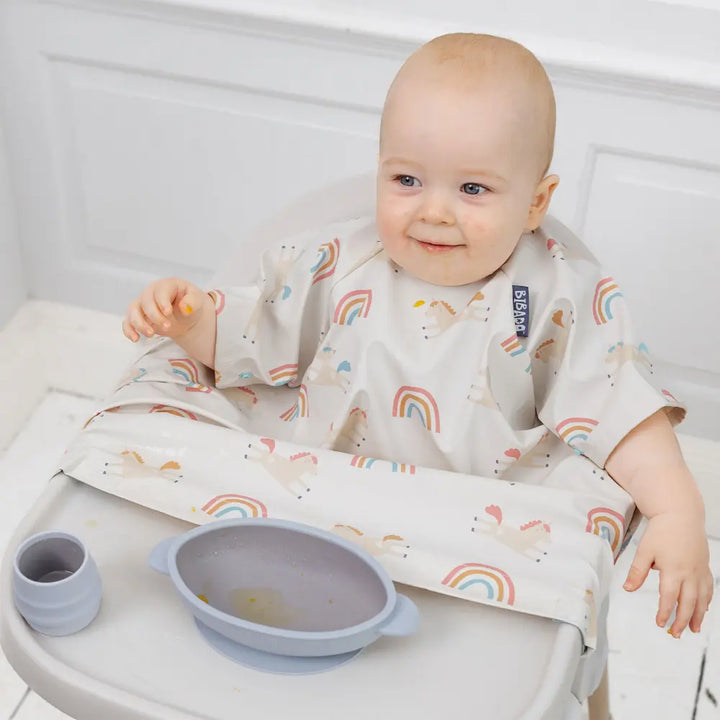 Bibado Stain &amp; Water Proof Short Sleeve Coverall Shirt Weaning Bib Fairytale Foodies - White - For Infants