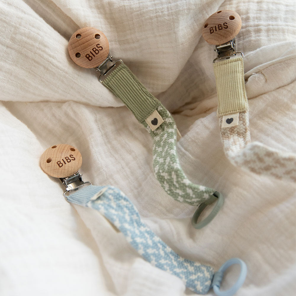 BIBS Pacifier Clip Braided Baby - Blue/Ivory