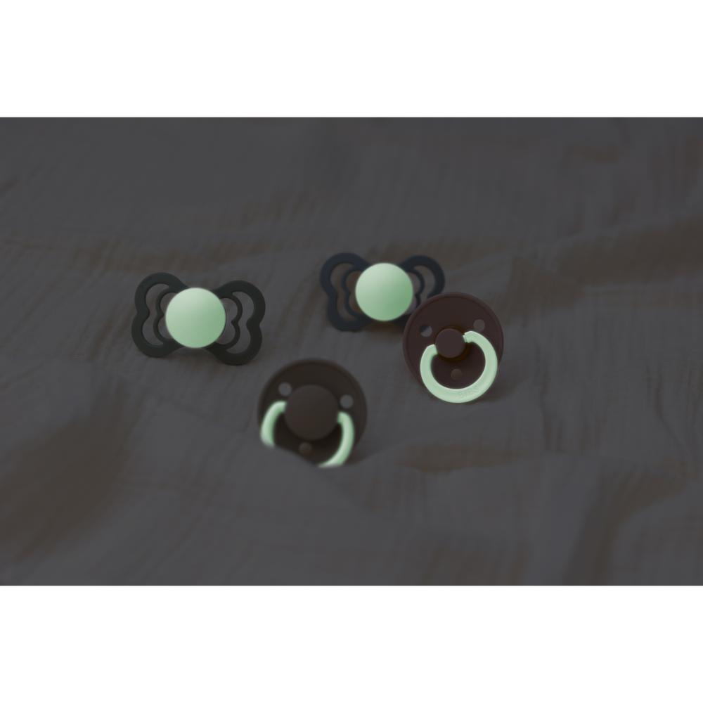 BIBS Glow in the Dark Silicone Symmetrical Nipple Pacifier Size 2 - Pack of 2 (Supreme) - Blush & Vanilla