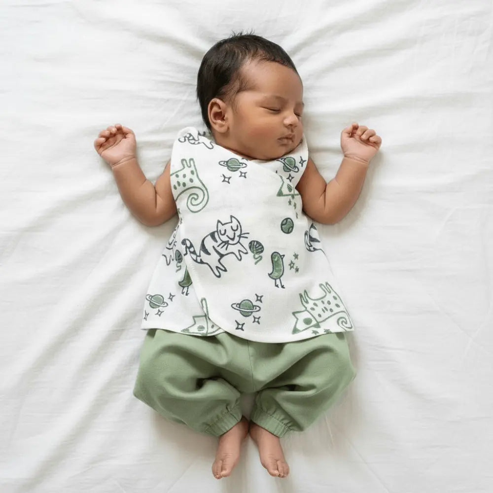 Whitewater Kids Unisex Organic Cotton Wrapover Billi Jhabla Set