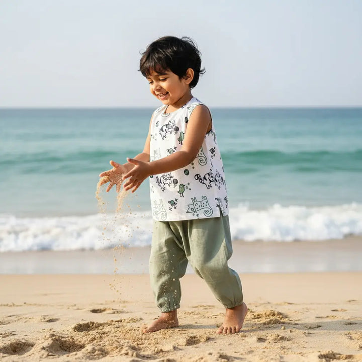 Whitewater Kids Unisex Organic Billi Mint Jhabla With Mint Pajama Pants