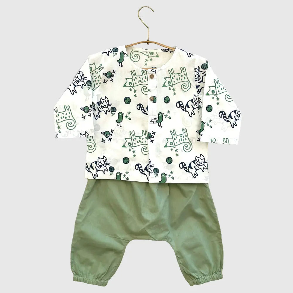Whitewater Kids Unisex Organic Billi Mint Kurta With Mint Pajama Pants