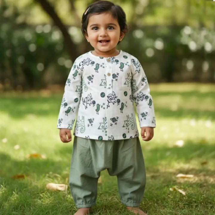 Whitewater Kids Unisex Organic Billi Mint Kurta With Mint Pajama Pants