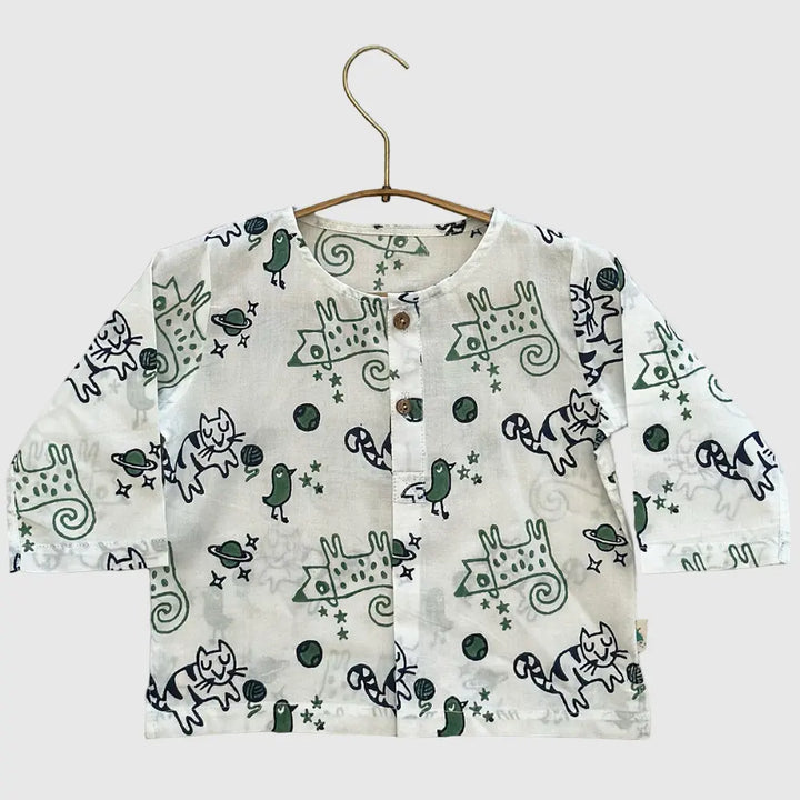 Whitewater Kids Unisex Organic Billi Mint Kurta With Mint Pajama Pants