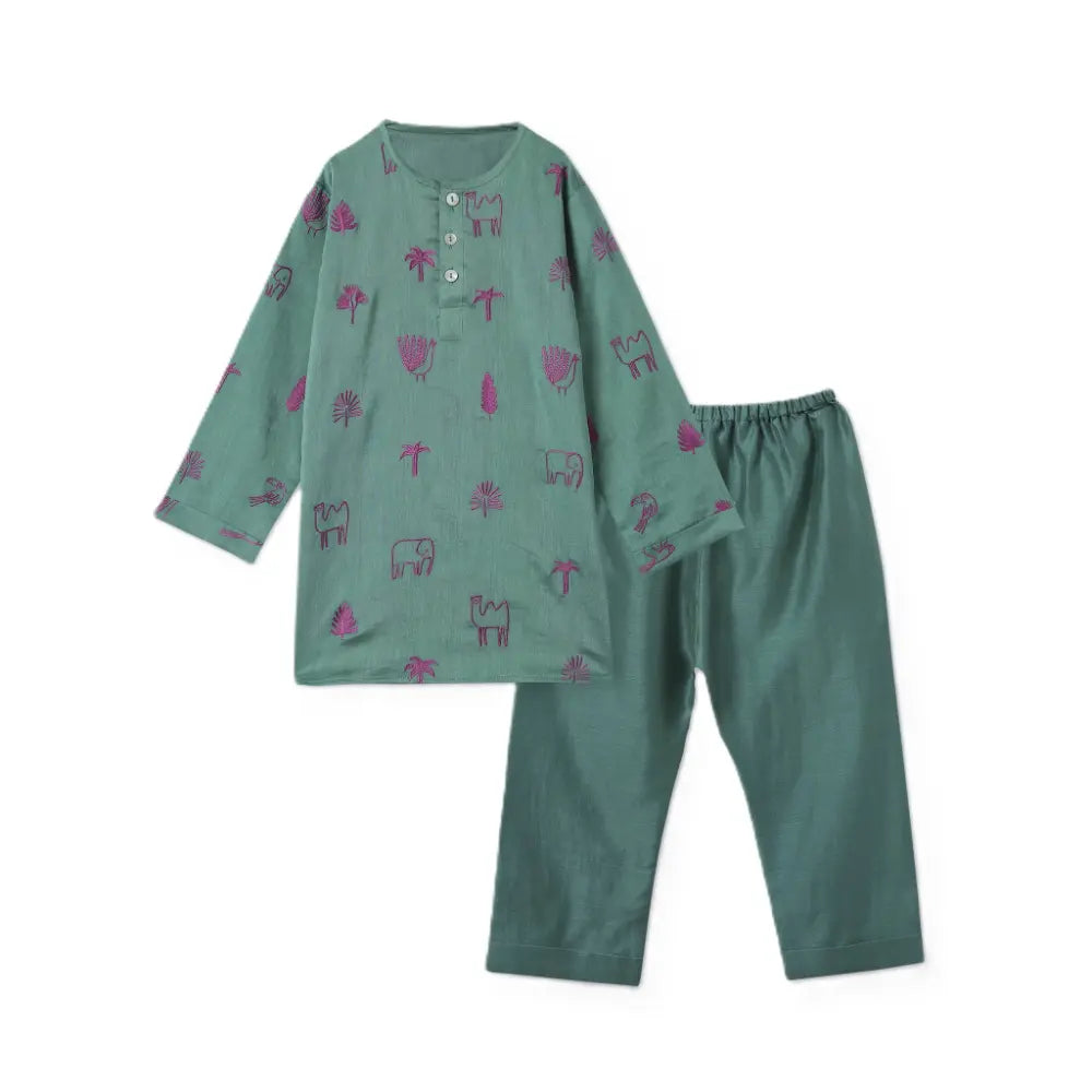 Dulaar Chanderi Kurta Pyjama Set - Magical Jungle