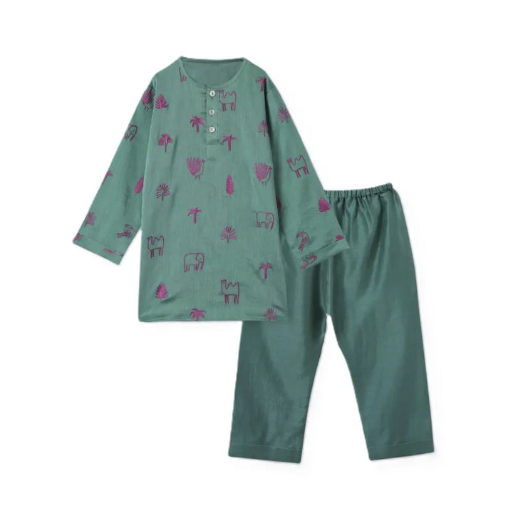 Dulaar Chanderi Kurta Pyjama Set - Magical Jungle