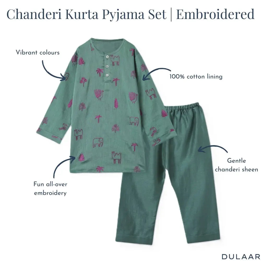 Dulaar Chanderi Kurta Pyjama Set - Magical Jungle