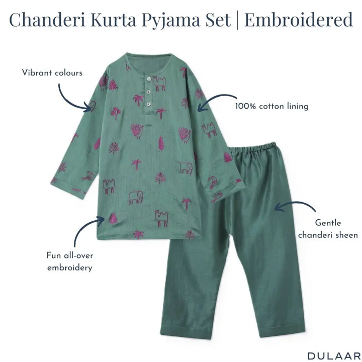 Dulaar Chanderi Kurta Pyjama Set - Magical Jungle