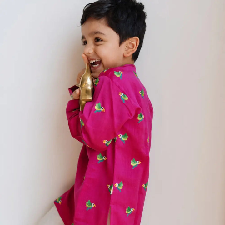 Dulaar Chanderi Kurta Pyjama Set -Tota Udd