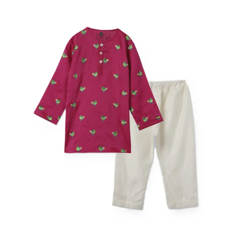 Dulaar Chanderi Kurta Pyjama Set -Tota Udd