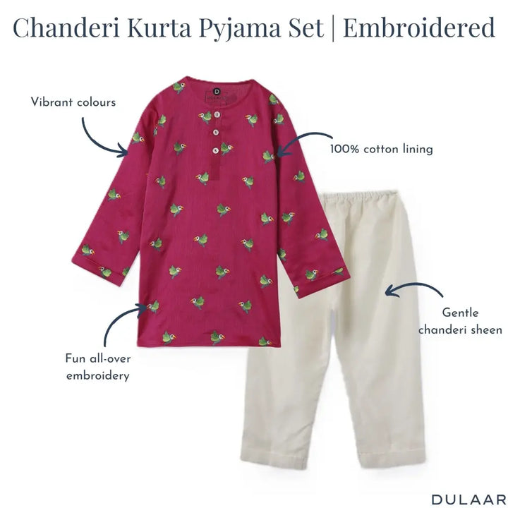 Dulaar Chanderi Kurta Pyjama Set -Tota Udd