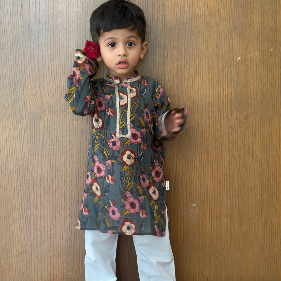 Dulaar Cotton Kurta Pyjama Set for Boys (Gota Work)-Blooming Bouquets