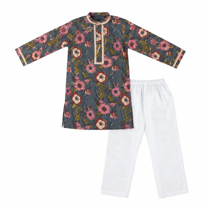Dulaar Cotton Kurta Pyjama Set for Boys (Gota Work)-Blooming Bouquets