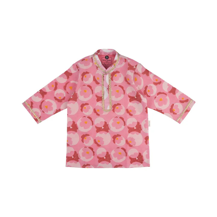 Dulaar Chanderi Kurta Pyjama Set | Hand-Block Printed (Gota Work) - Flowering Circles