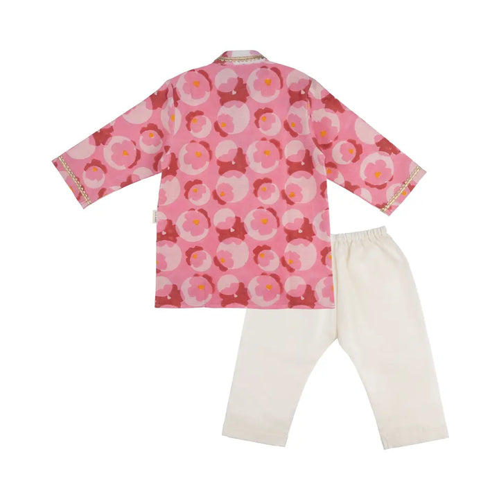 Dulaar Chanderi Kurta Pyjama Set | Hand-Block Printed (Gota Work) - Flowering Circles