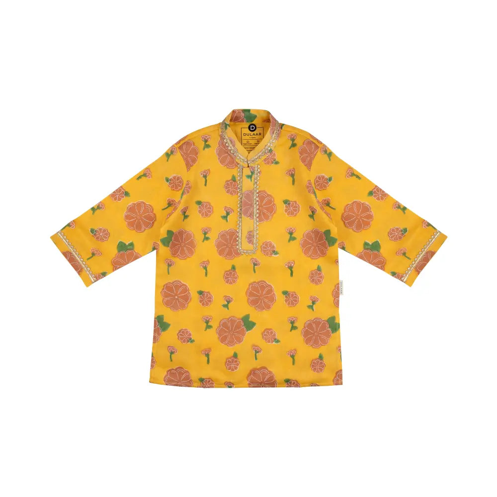Dulaar Chanderi Kurta Pyjama Set | Hand-Block Printed (Gota Work) - Genda Phool