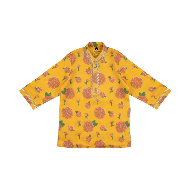 Dulaar Chanderi Kurta Pyjama Set | Hand-Block Printed (Gota Work) - Genda Phool