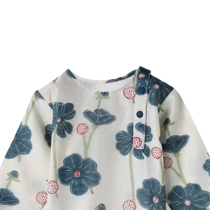 Dulaar Chanderi Kurta Pyjama Neutral Set - Poppy Fields Sapphire