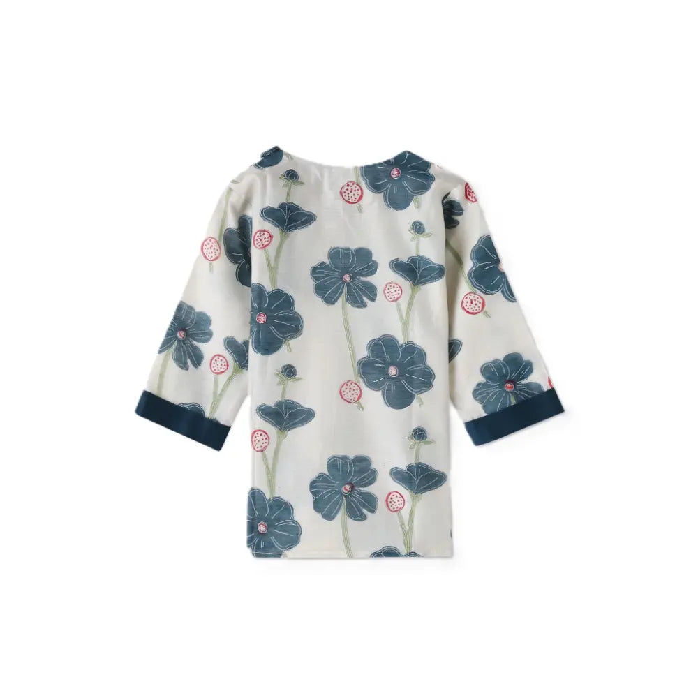 Dulaar Chanderi Kurta Pyjama Neutral Set - Poppy Fields Sapphire