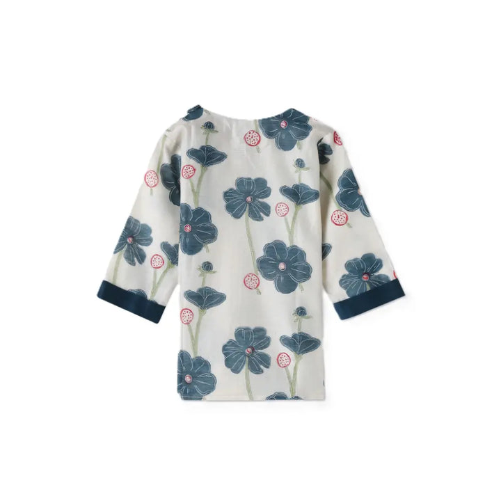 Dulaar Chanderi Kurta Pyjama Neutral Set - Poppy Fields Sapphire