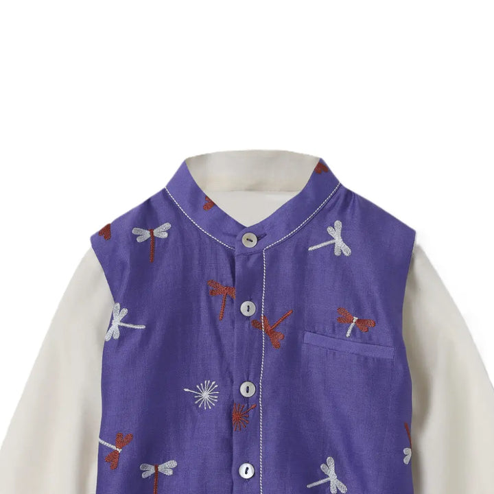 Dulaar Chanderi Kurta Pyjama &amp; Bandi Set - Dancing with Dragonflies