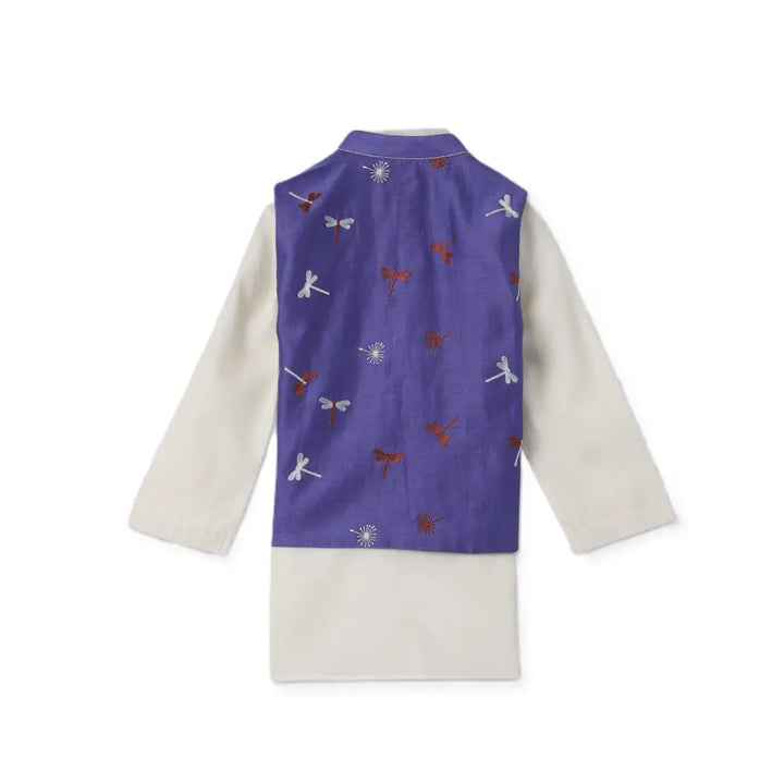 Dulaar Chanderi Kurta Pyjama &amp; Bandi Set - Dancing with Dragonflies