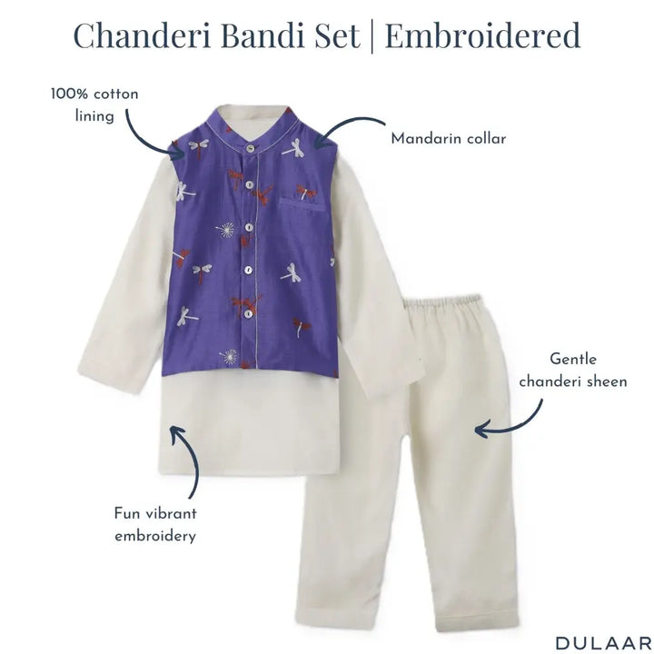 Dulaar Chanderi Kurta Pyjama &amp; Bandi Set - Dancing with Dragonflies