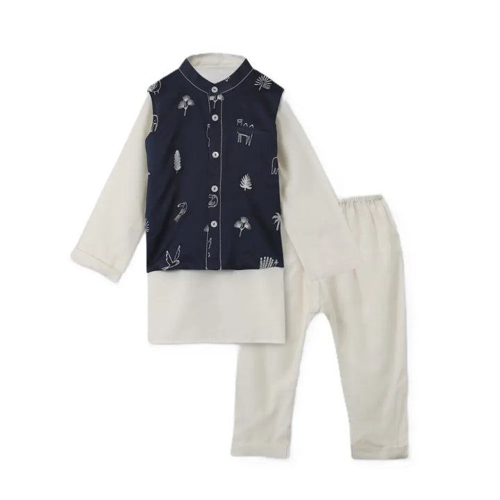 Dulaar Chanderi Kurta Pyjama &amp; Bandi Set - Magical Jungle