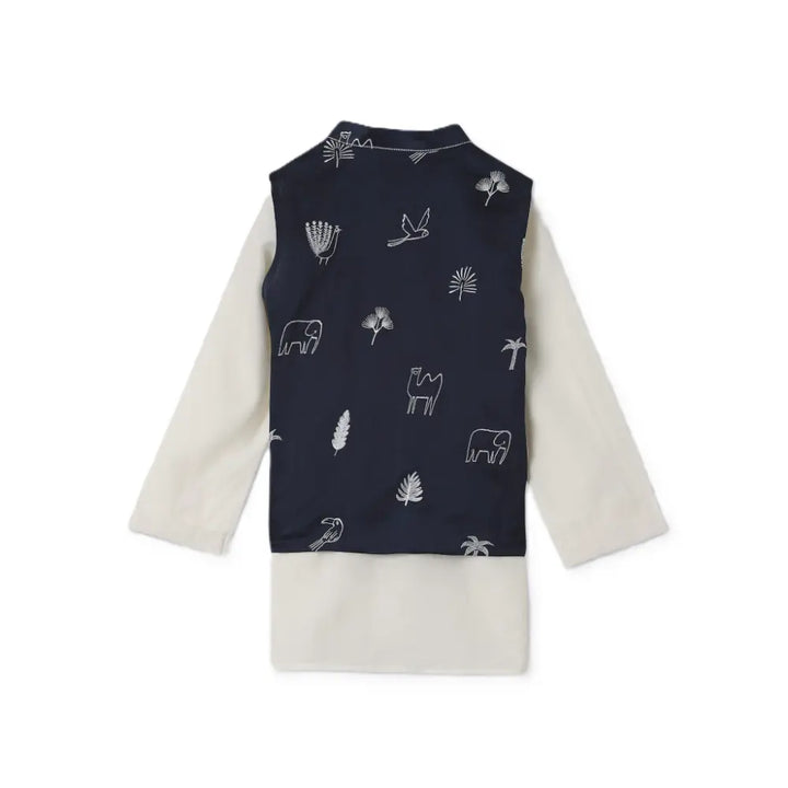 Dulaar Chanderi Kurta Pyjama &amp; Bandi Set - Magical Jungle