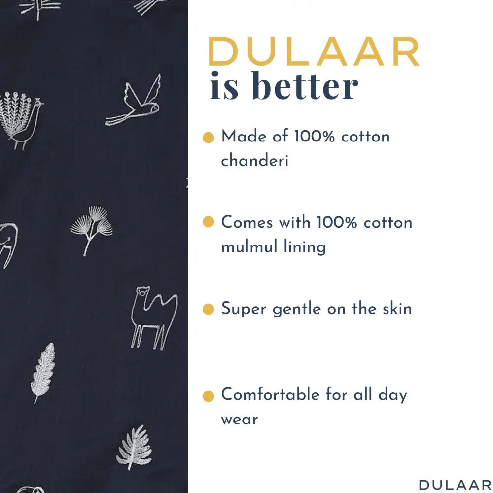 Dulaar Chanderi Kurta Pyjama &amp; Bandi Set - Magical Jungle