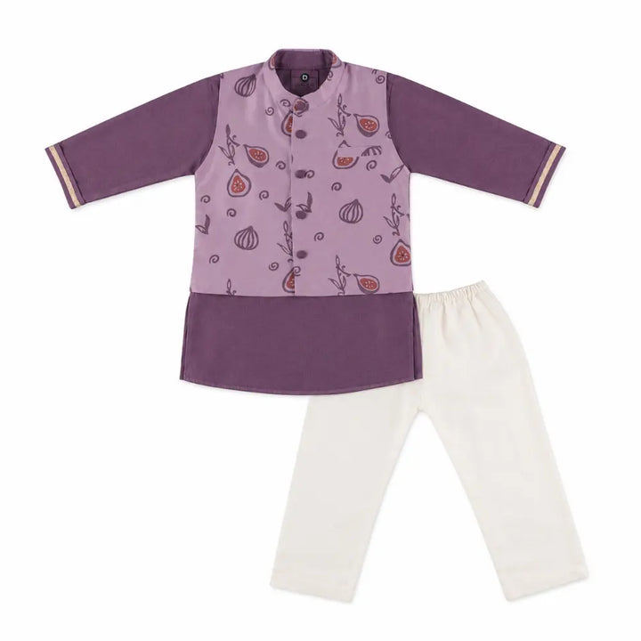 Dulaar Chanderi Kurta Pyjama &amp; Bandi Set | Hand-Block Printed - Meetha Anjeer