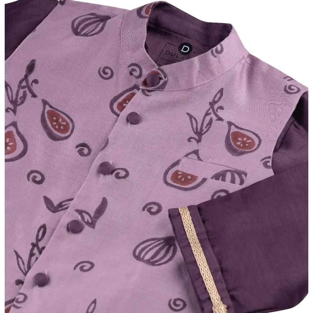 Dulaar Chanderi Kurta Pyjama &amp; Bandi Set | Hand-Block Printed - Meetha Anjeer
