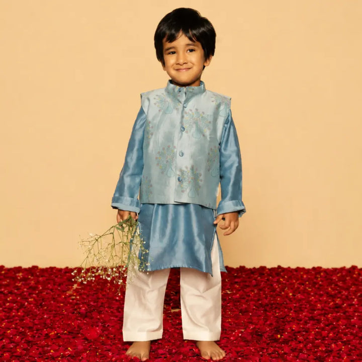 Dulaar Chanderi Kurta Pyjama &amp; Bandi Set | Hand-Block Printed - Dil Mange Mor