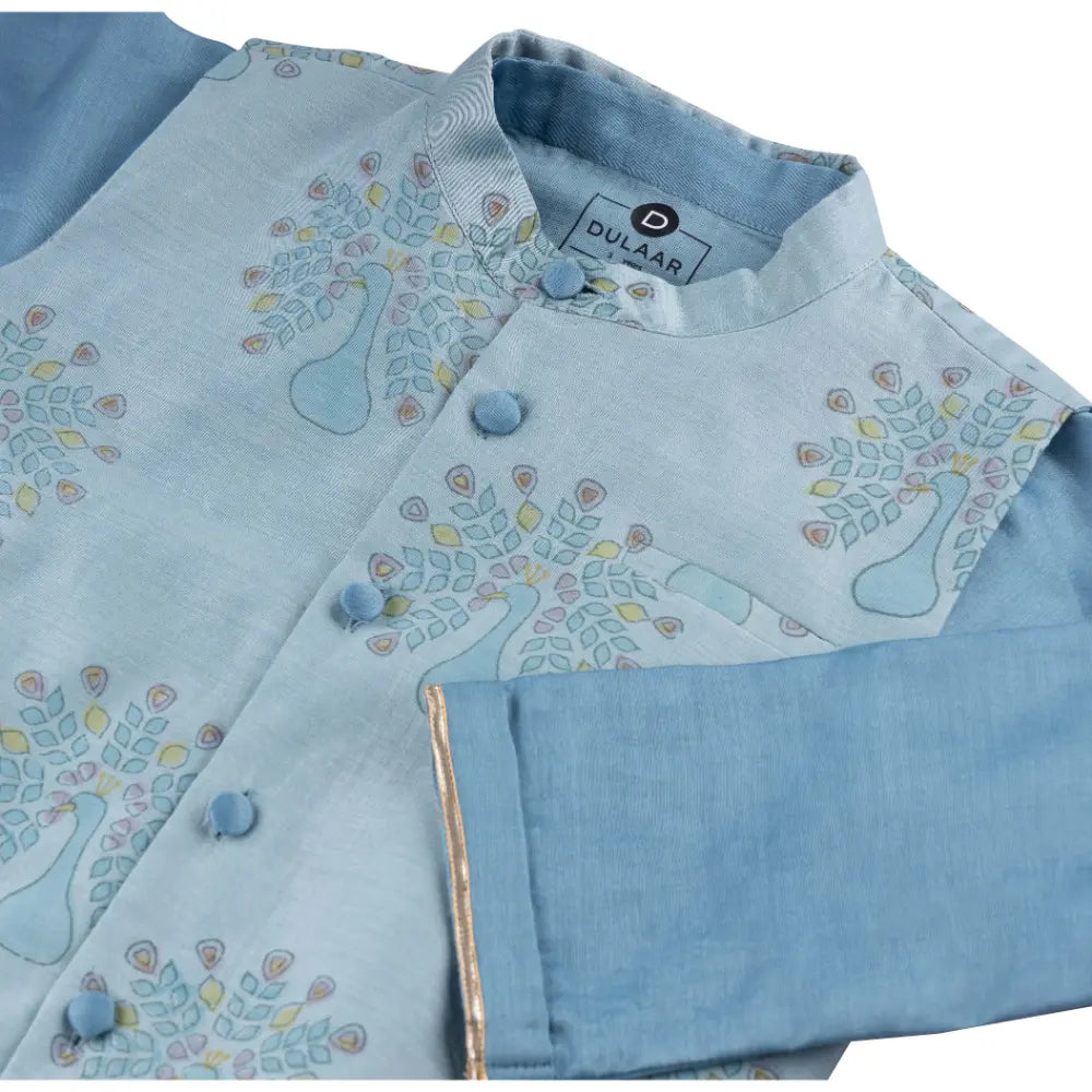 Dulaar Chanderi Kurta Pyjama &amp; Bandi Set | Hand-Block Printed - Dil Mange Mor