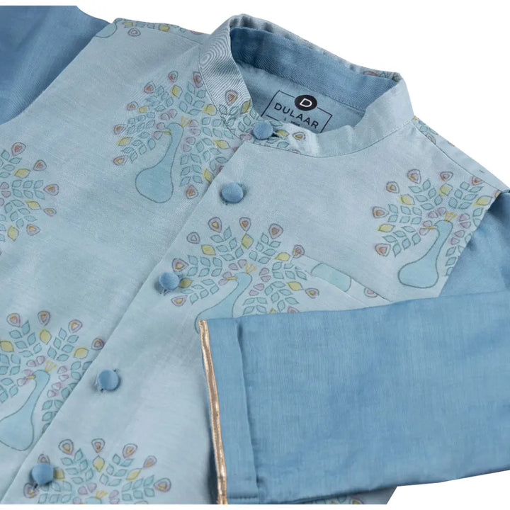 Dulaar Chanderi Kurta Pyjama &amp; Bandi Set | Hand-Block Printed - Dil Mange Mor
