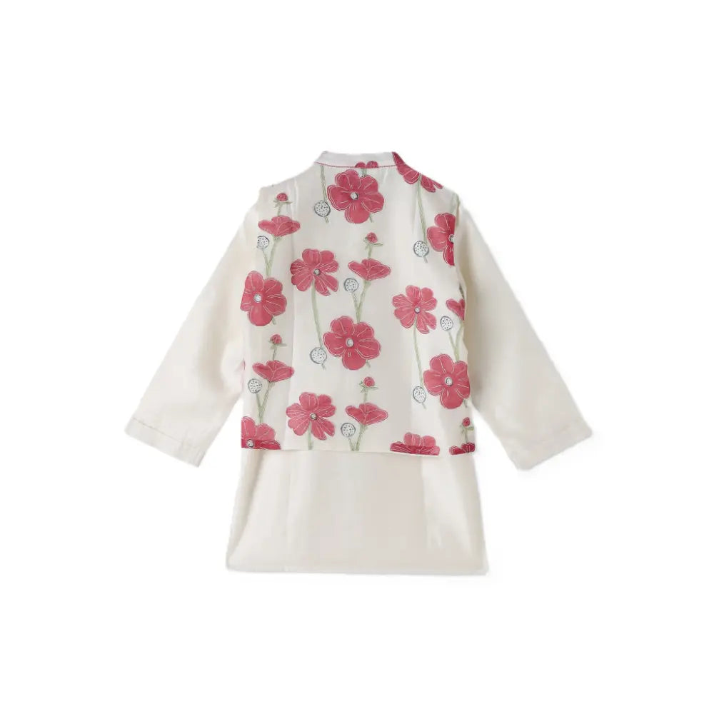 Dulaar Chanderi Kurta Pyjama Bandi Set - Poppy Fields Ruby