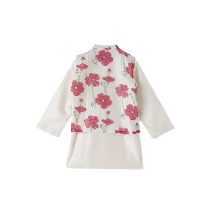 Dulaar Chanderi Kurta Pyjama Bandi Set - Poppy Fields Ruby