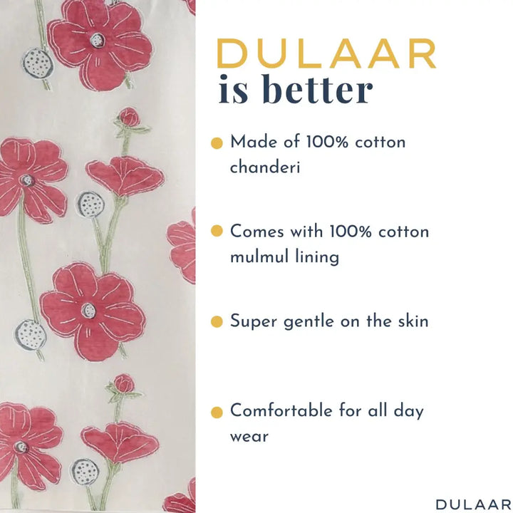 Dulaar Chanderi Kurta Pyjama Bandi Set - Poppy Fields Ruby